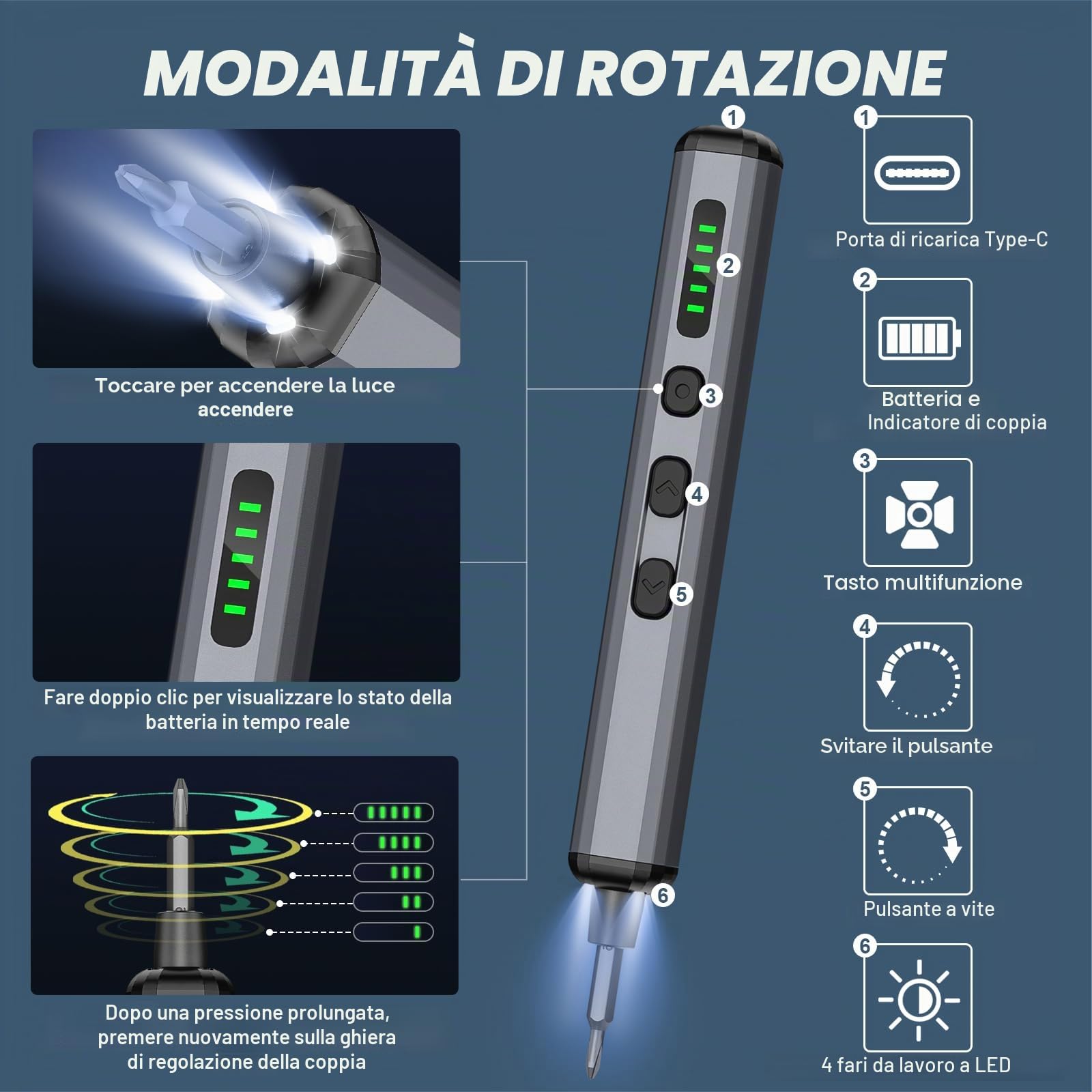 Mini Cacciavite Elettrico di Precisione 72 in 1 - A Batteria Con 5 Marce, Magnetico per Occhiali, Orologio, Cellulare, Riparazione Portatile