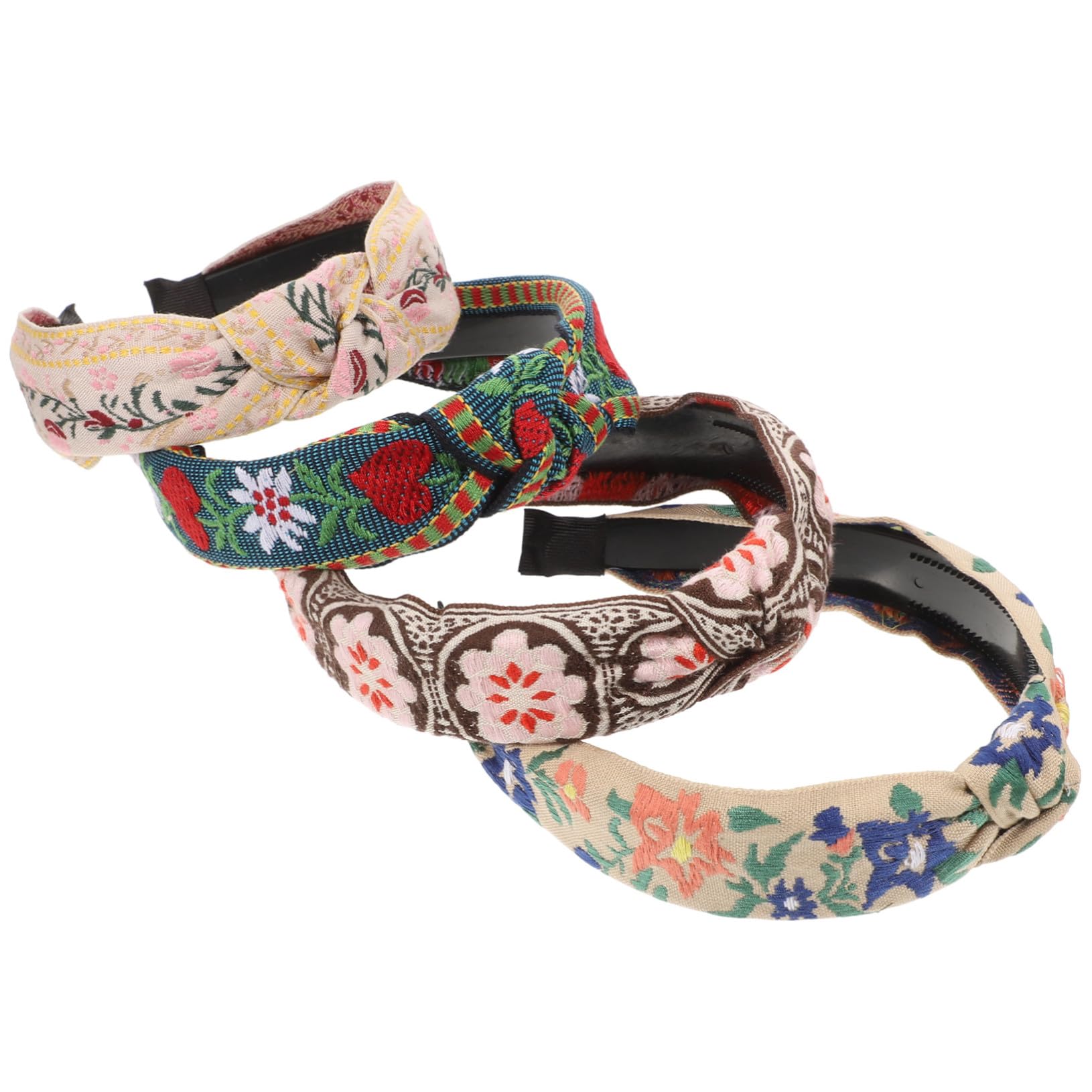 4 Pezzi Fasce per Stile Cerchietti Larghe con Ricami Boho Diverse Colorazioni per Donne e Ragazze per Cerimonie e