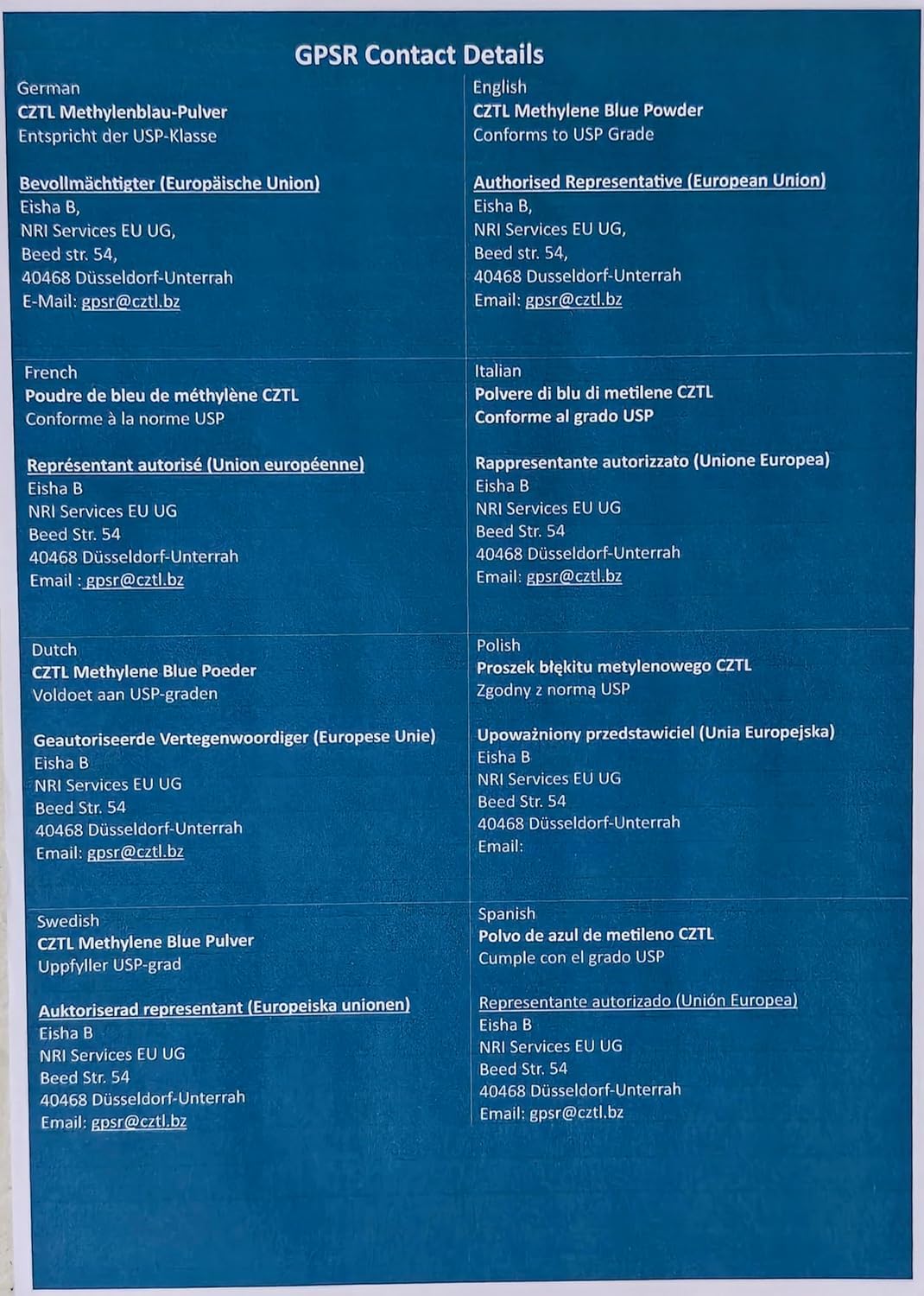 USP Grade Methylene Blue Powder - 10 gm