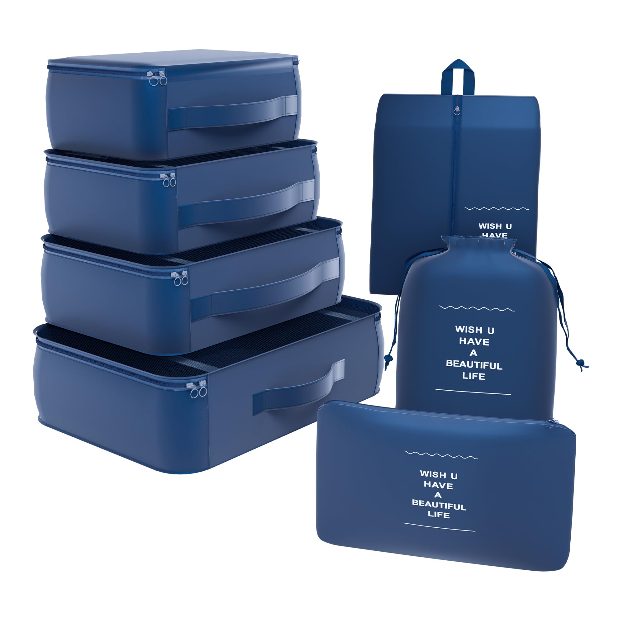 Kuber Industries 7 Pcs Foldable Travel Pouches for Women & Men with Zip | Multi-Size Luggage Organiser Bags for Travel | Packing Cube Ideal for Clothes, Shoe & Toiletries | YJ-36-DBLU | Dark Blue-image-31
