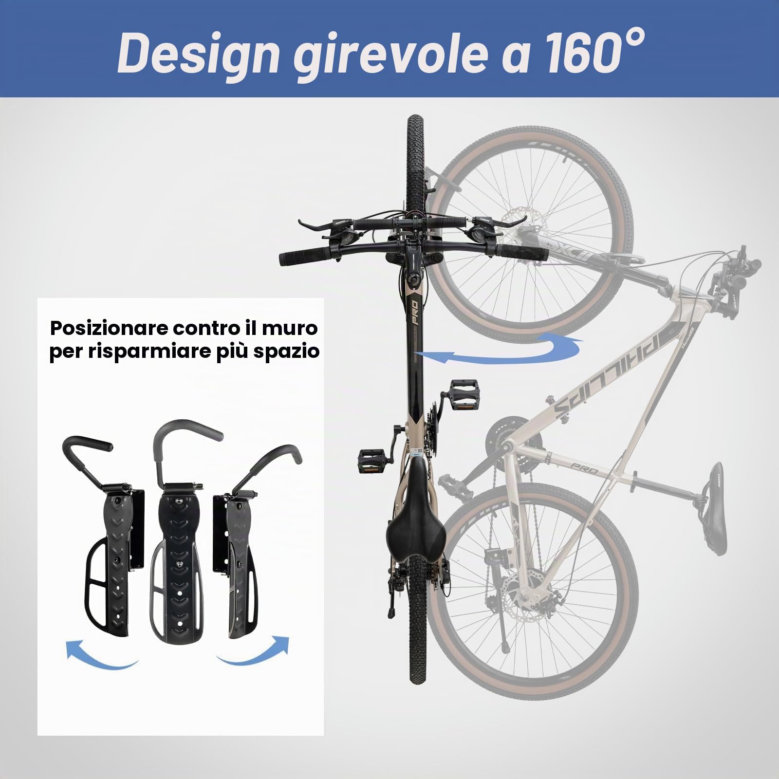 Supporto da parete girevole per bicicletta e MTB e bici da strada - risparmiare spazio (2'