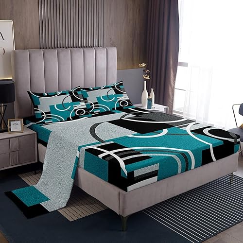 Vista 73 de Juego de sábanas modernas de tamaño Queen, color amarillo, gris y negro, juego de sábanas geométricas a rayas para niños, niñas, niños y Multi 039