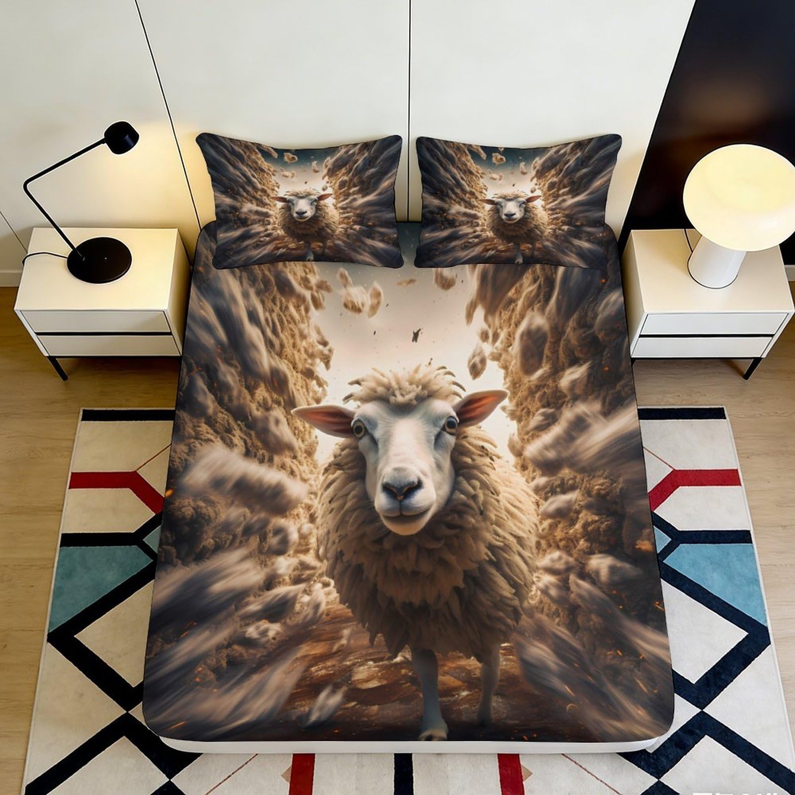 3D Printed Sheep Explosion Fitted Sheet Microfiber Soft Non Slip Mattress Cover for Bedroom Dorm Room Decor Washable 90x200x25cm