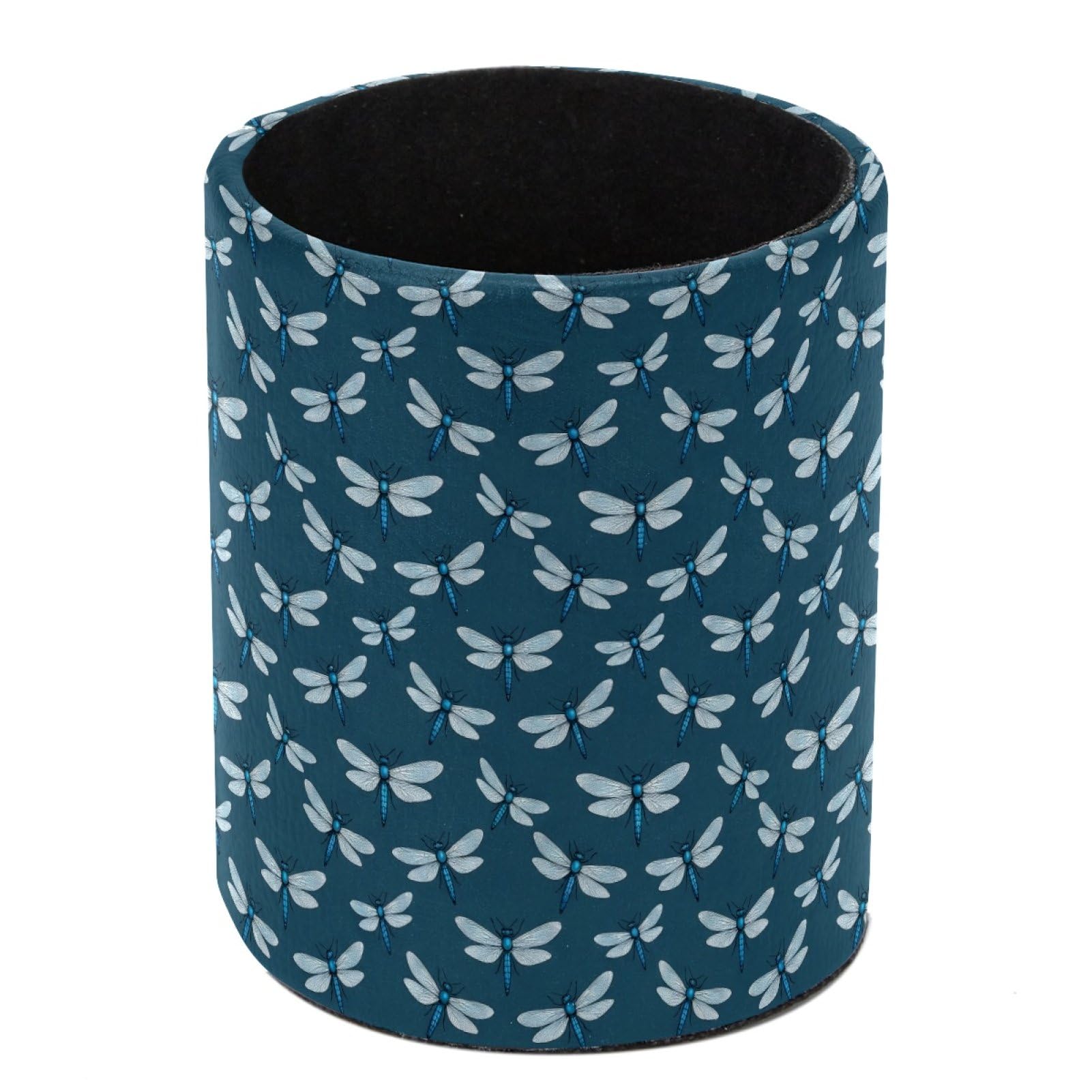 HEOEH Dragonfly Pattern Pen Holder for Desk, PU Leather Pencil Holder Pen Cup Marker Holder Makeup Brush Holders, Desk Accessories & Workspace Organizers for Home, Office