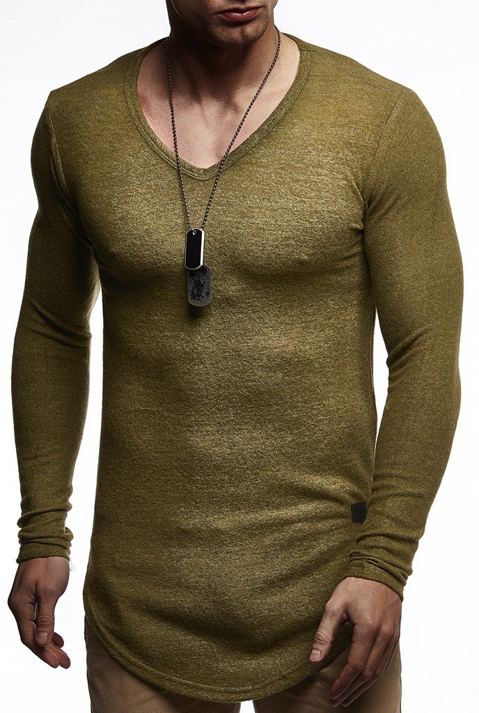 Leif Nelson Felpa Uomo Scollo a V Maglione a Maniche Lunghe LN-8117