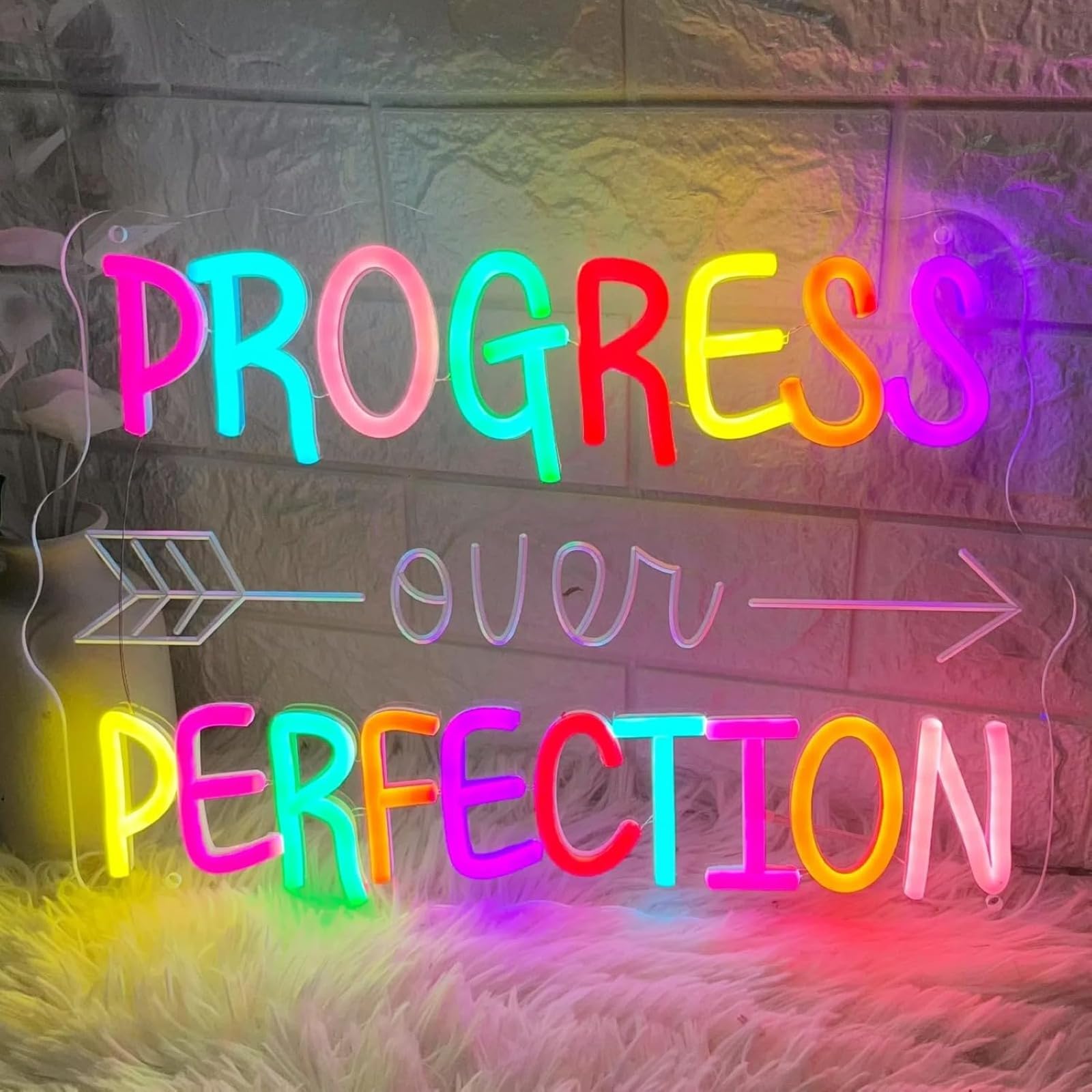 Progress Perfection LED Neon Signs Welcome Class Art Lamps Dimmable Acrylic Lights for Bedroom Classroom School Library Book Store Wall Decor