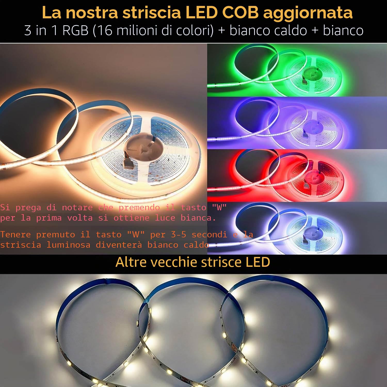Striscia luminosa LED intelligente da 10 m, WIFI COB RGBW+bianco caldo, 24 V, 672 LED/M, 6720 LED, funziona con Google Home Assistant/Alexaz