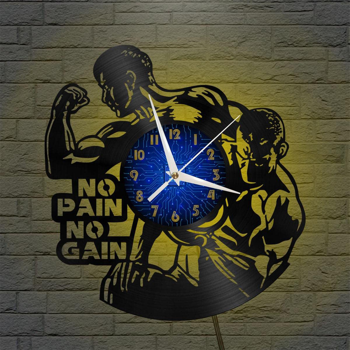 Horloge en Vinyle Gym XDG pour Salon - Luminaire Mural d'Ambiance Sportive et Design Noir LED