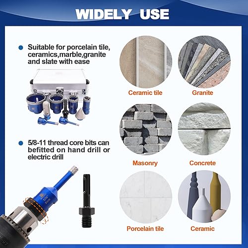 Miniatura 3 de BRSCHNITT - Juego de brocas con núcleo de diamante, sierra de agujero de diamante para azulejos de porcelana, cerámica, mármol, granito con rosca