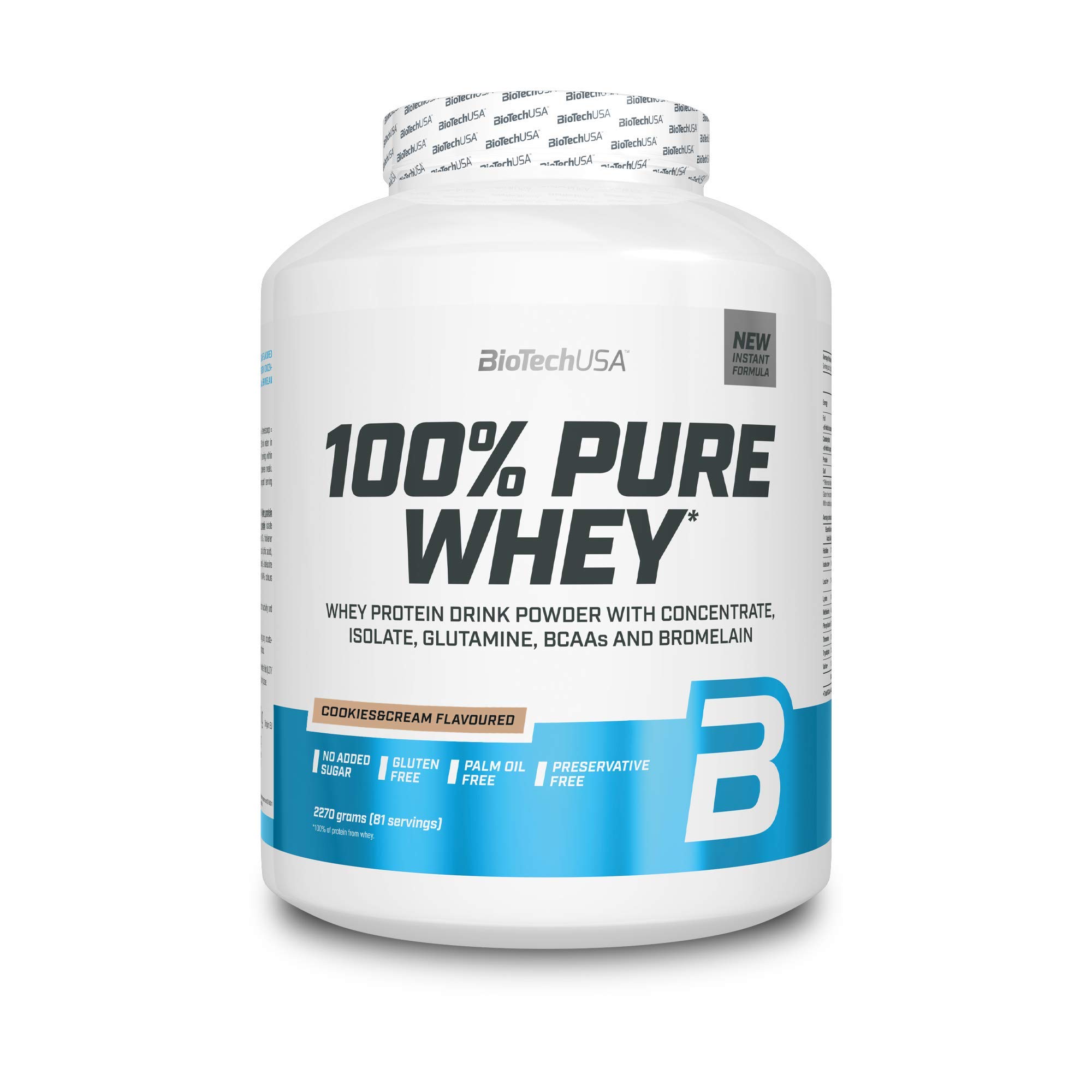 BioTechUSA 100 Pure Whey Protein Complex with bromelain Enzyme, Amino acids, sweeteners and no