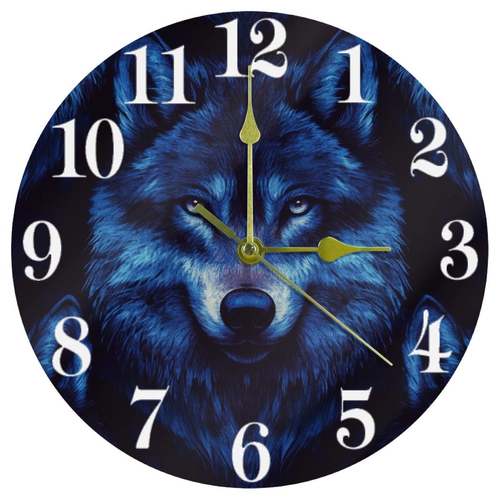Horloge murale silencieuse Blue Wolf à quartz pour cuisine et bureau de maison