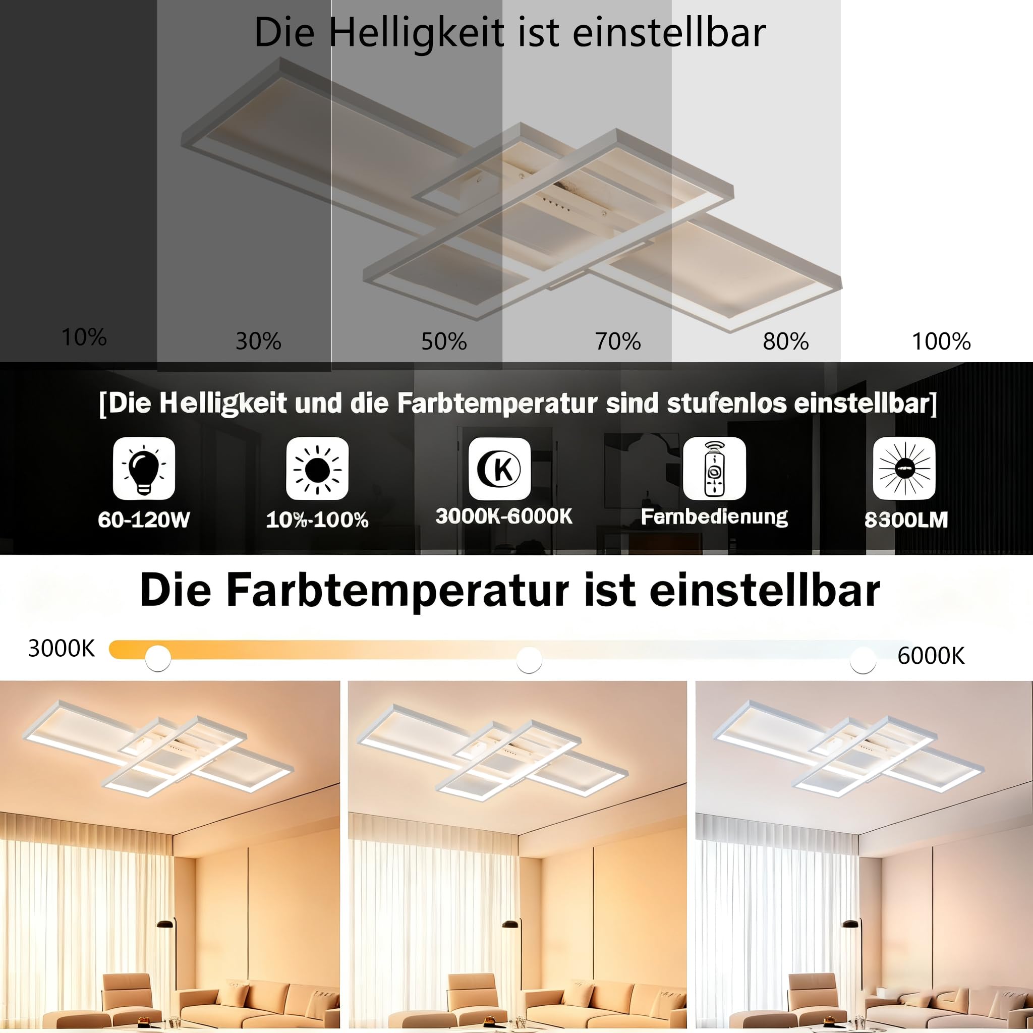 TJSC LED-plafondlamp Eenvoudige acryl metalen kroonluchter Creatief ontwerp Dimbaar Afstandsbediening Licht Woonkamer Slaapkamer Decoratief licht Energie-efficiëntie A niveau (110cm, wit
