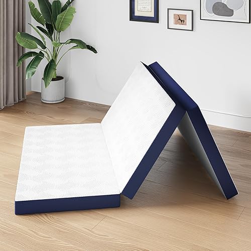 Avenco 4 Inch Folding Mattress Twin, Tri Fold Memory Foam Mattress with Zipper and Washable Cover, Foldable Mattress for RV,Guest Room,Non-Slip Bottom,75"x39"x4"