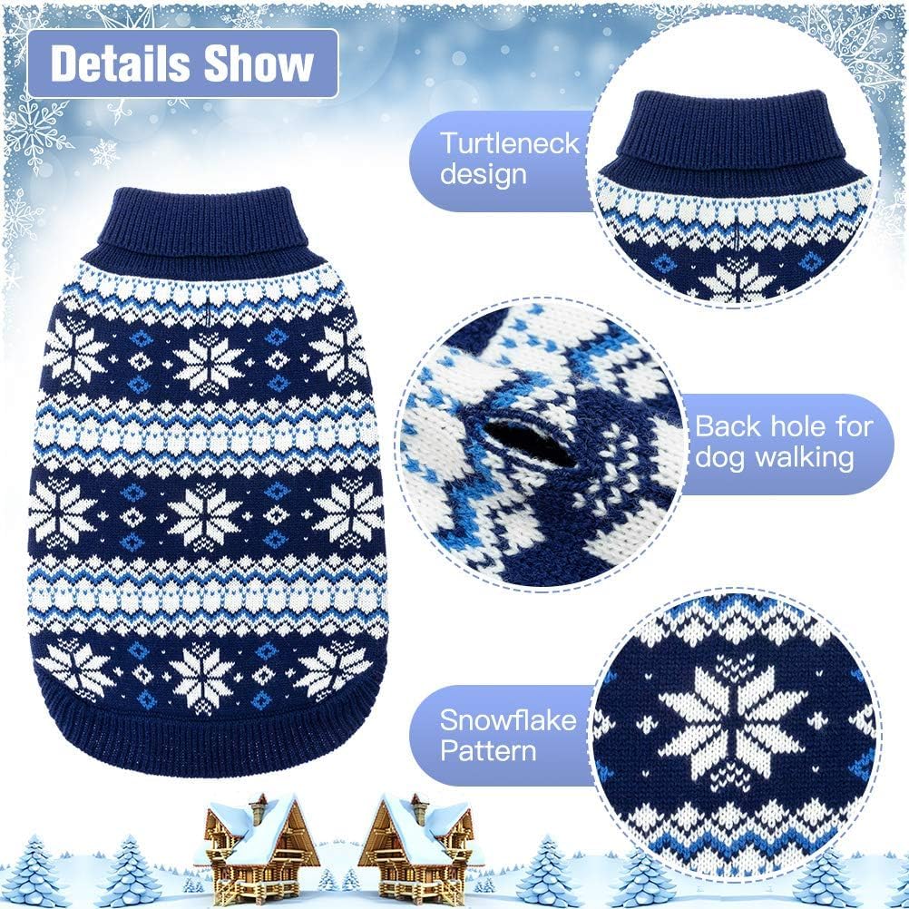 KOOLTAIL Cable Knit Dog Sweater Turtleneck, Cold Weather Pullover Classic Knitwear, Snowflake Pattern Thick Warm Winter Pet Clothes, Dog Christmas Sweater for Small Medium Large Dogs Cats, Navy Blue L - Image 3