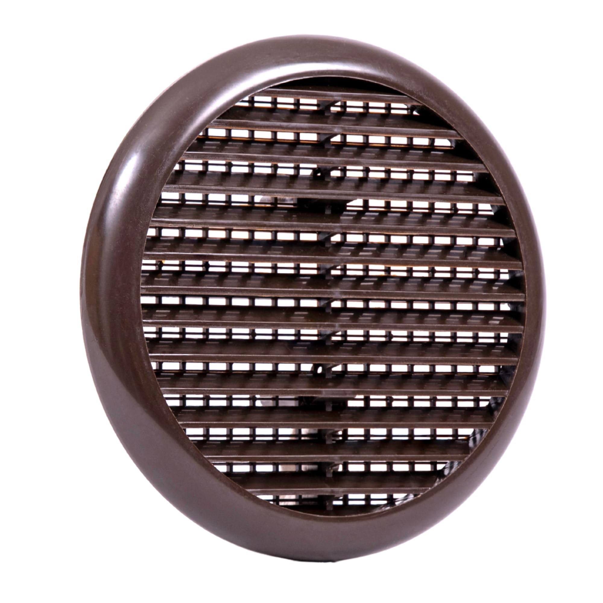 Map Brown Round Louvre Air Vent Cover For Openings 80-152Mm, Integral Flyscreen Mesh, For Bathroom, Kitchen, Shed, Garage, External & Internal Walls