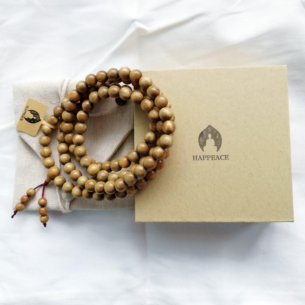 HAPPEACE 8mm Natural Fragrant Green Sandalwood 108 Mala Meditation Beads - Tibetan Buddhism Prayer Beads - Image 3