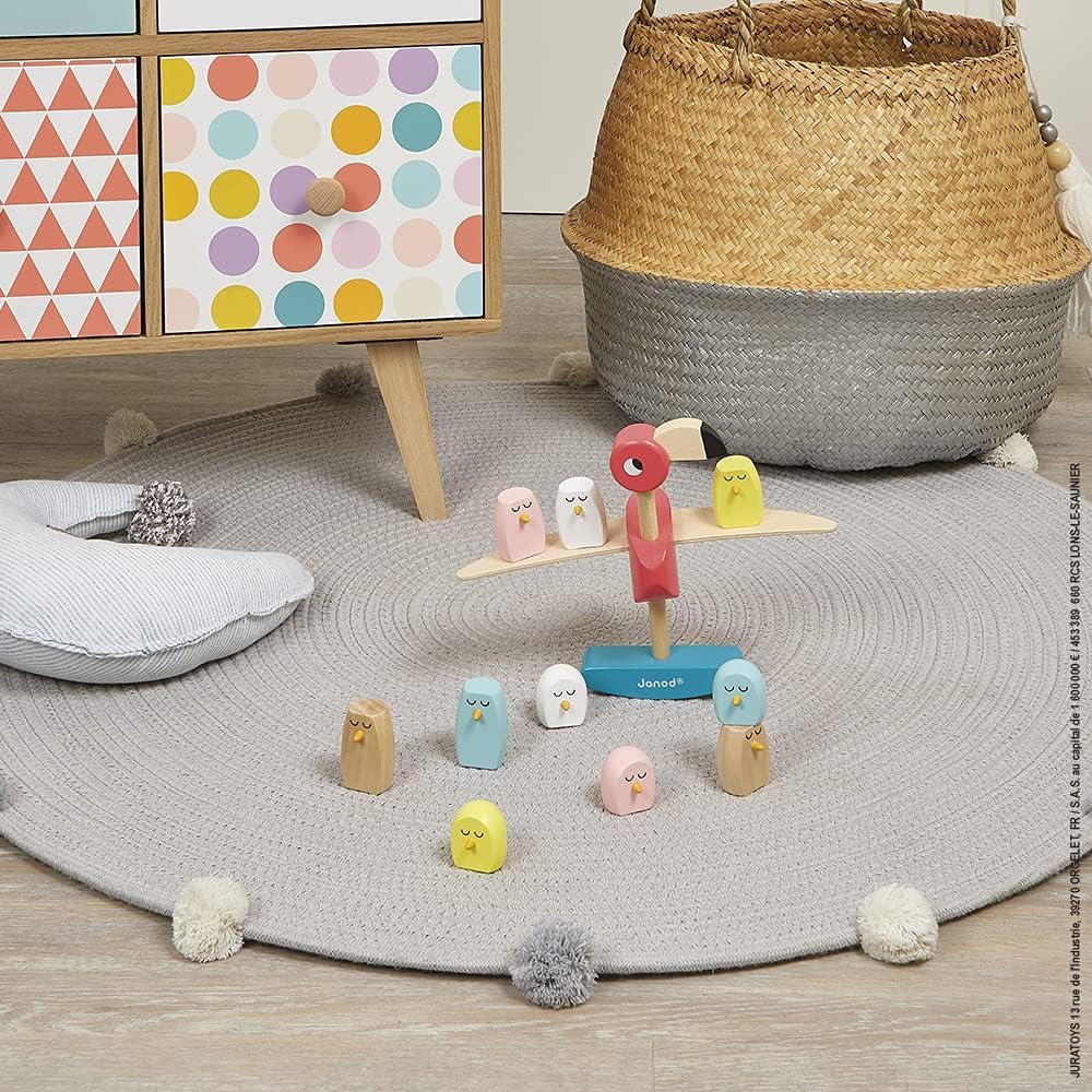 Janod - Zigolos Wooden Balancing Game Flamingo - Manipulation Game - Water-based Paint - For children from the Age of 3, J08230, Multicolored