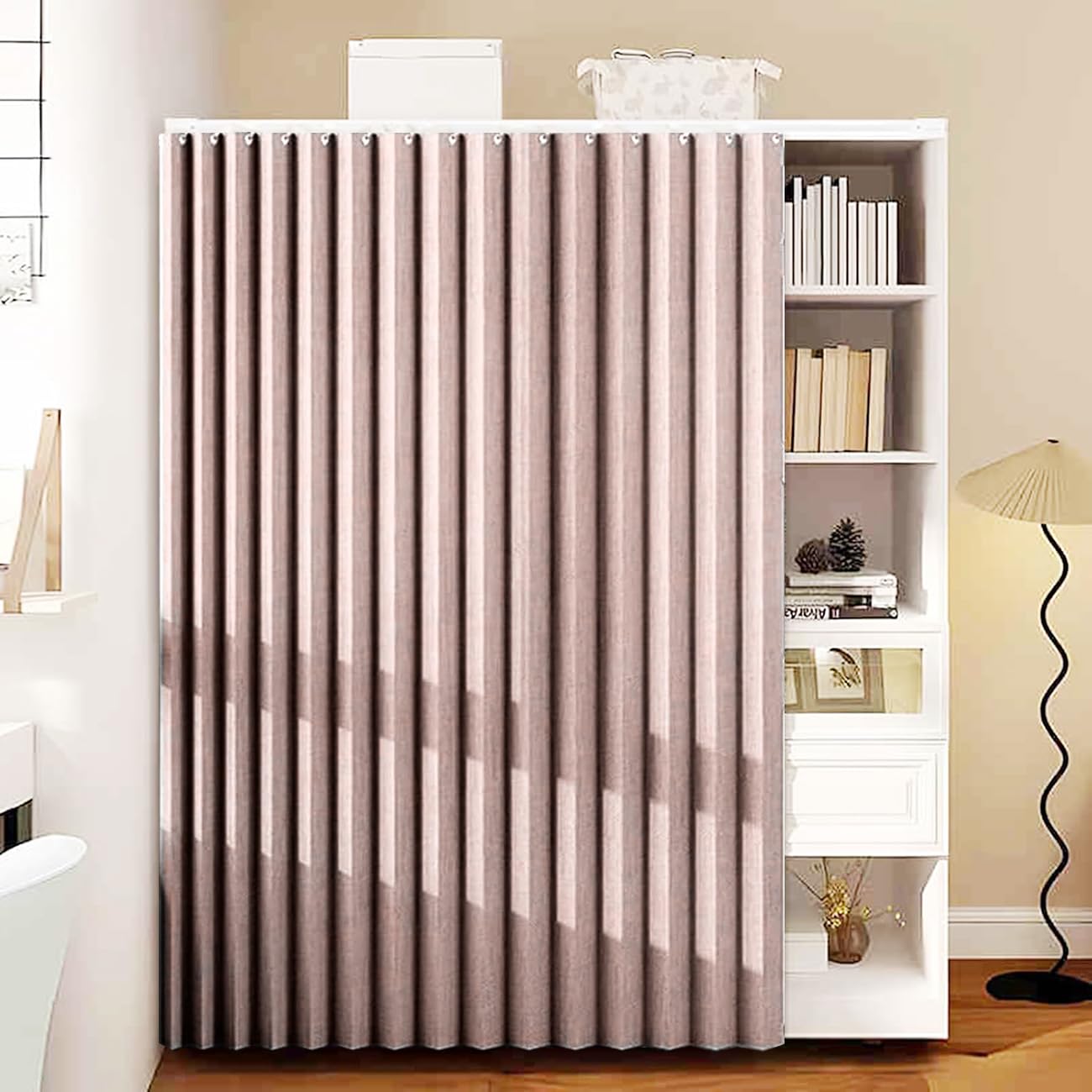 Cortinas Plegables Antipolvo con rieles deslizantes, Ideales para armarios, roperos y separadores de ambientes.-Pink- W70cmxH180cm