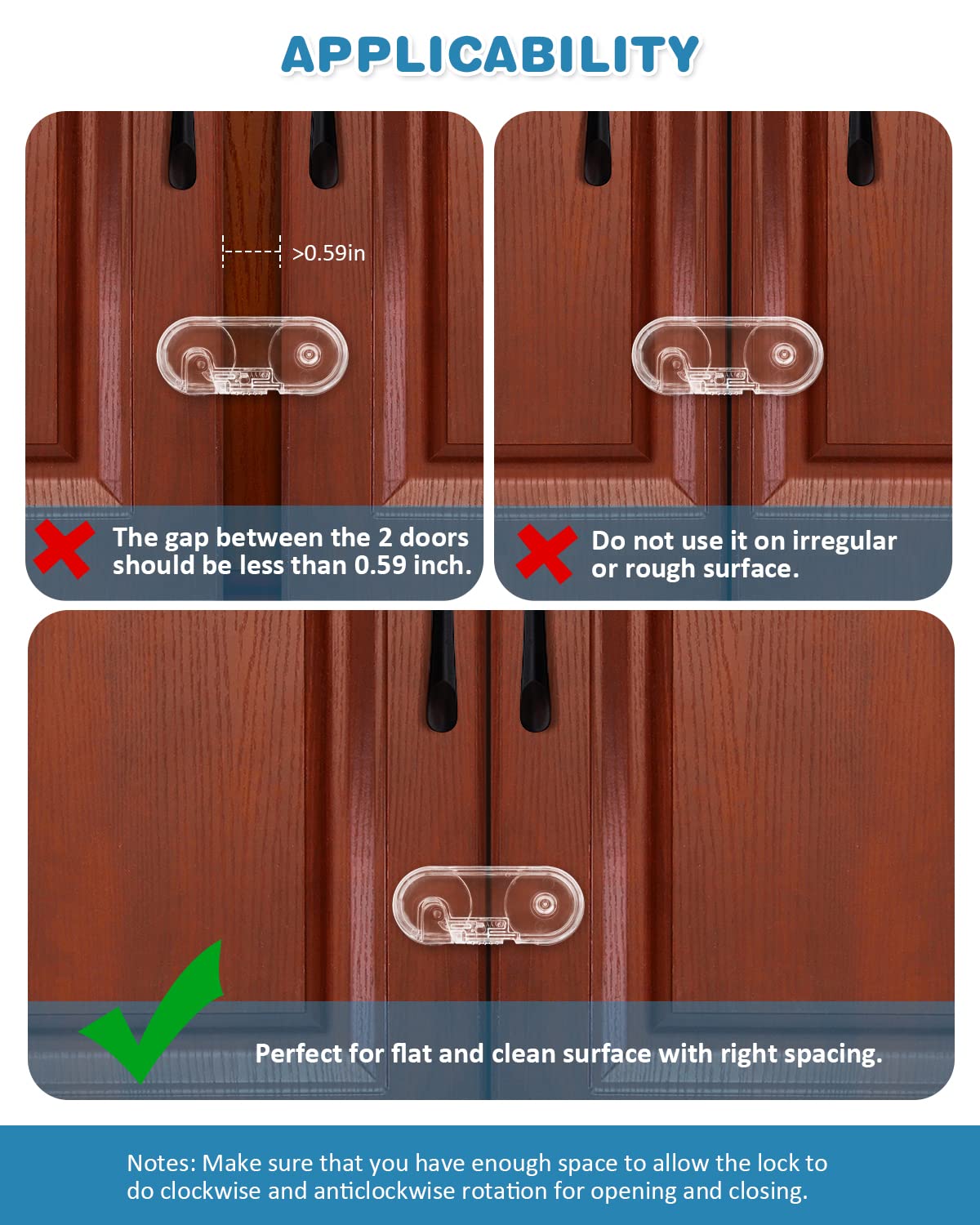 Child Safety Cabinet Locks, Baby Proofing Locks for Cabinets, 10 Pack DUOSI No Screws and Magnets Refrigerators Locks Child Proofing Baby Locks for Kitchen Cabinets and French Door Fridges
