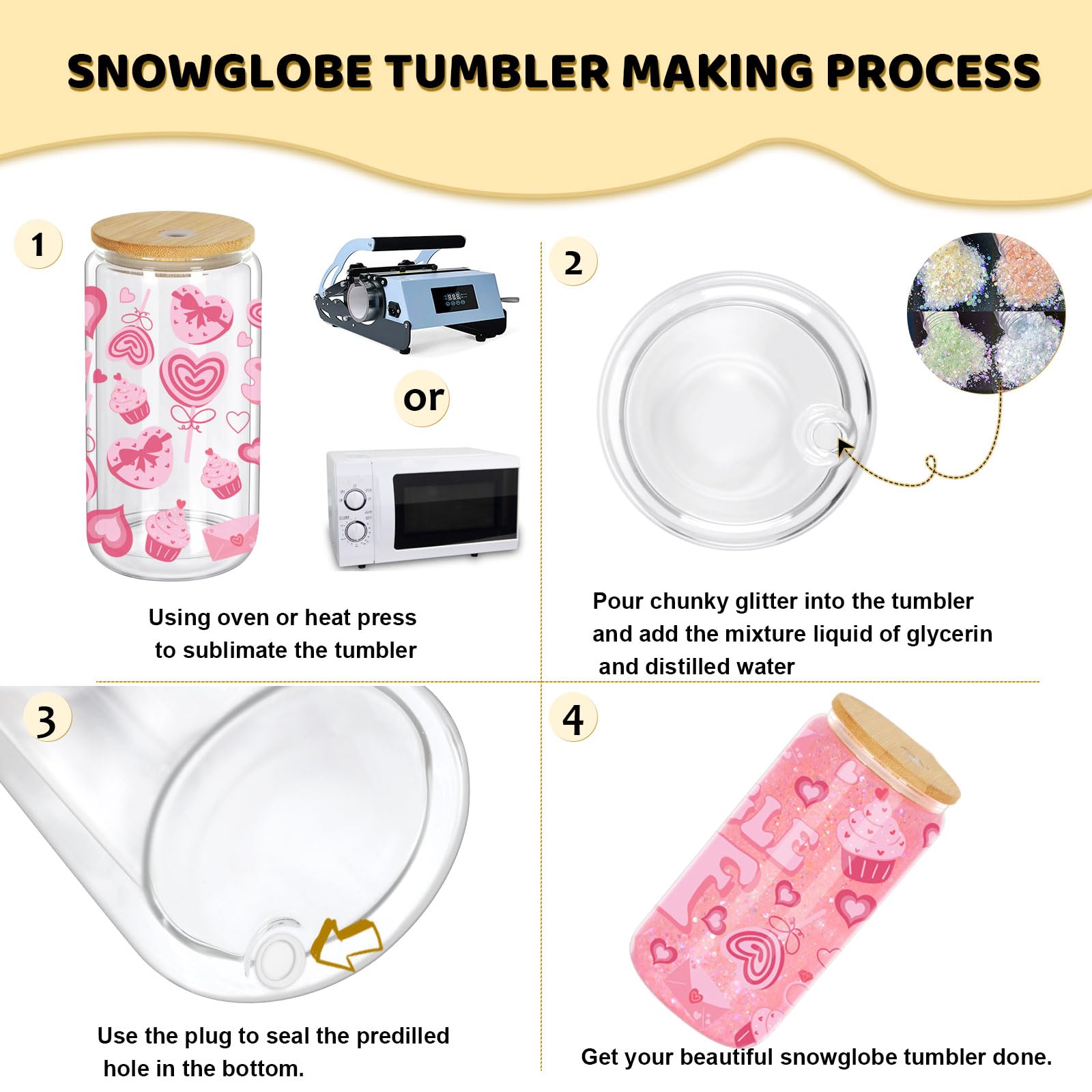Schneekugel-Becher, 473 ml, 8 Stück, vorgebohrt, Sublimationsglasbecher für Glitzer-Schneekugel, DIY, doppelwandiges Sublimationsglas