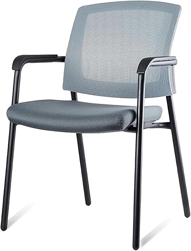 Miniatura 15 de CLATINA Silla clásica de recepción para invitados con respaldo de malla y reposabrazos, silla apilable ergonómica con cojín de asiento grueso