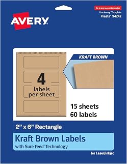 Avery® Kraft Brown Rectangle Labels, Sure Feed® Technology, 2" x 6", 60 Kraft Brown Labels, Print-to-The-Edge, Laser/Inkjet Printable