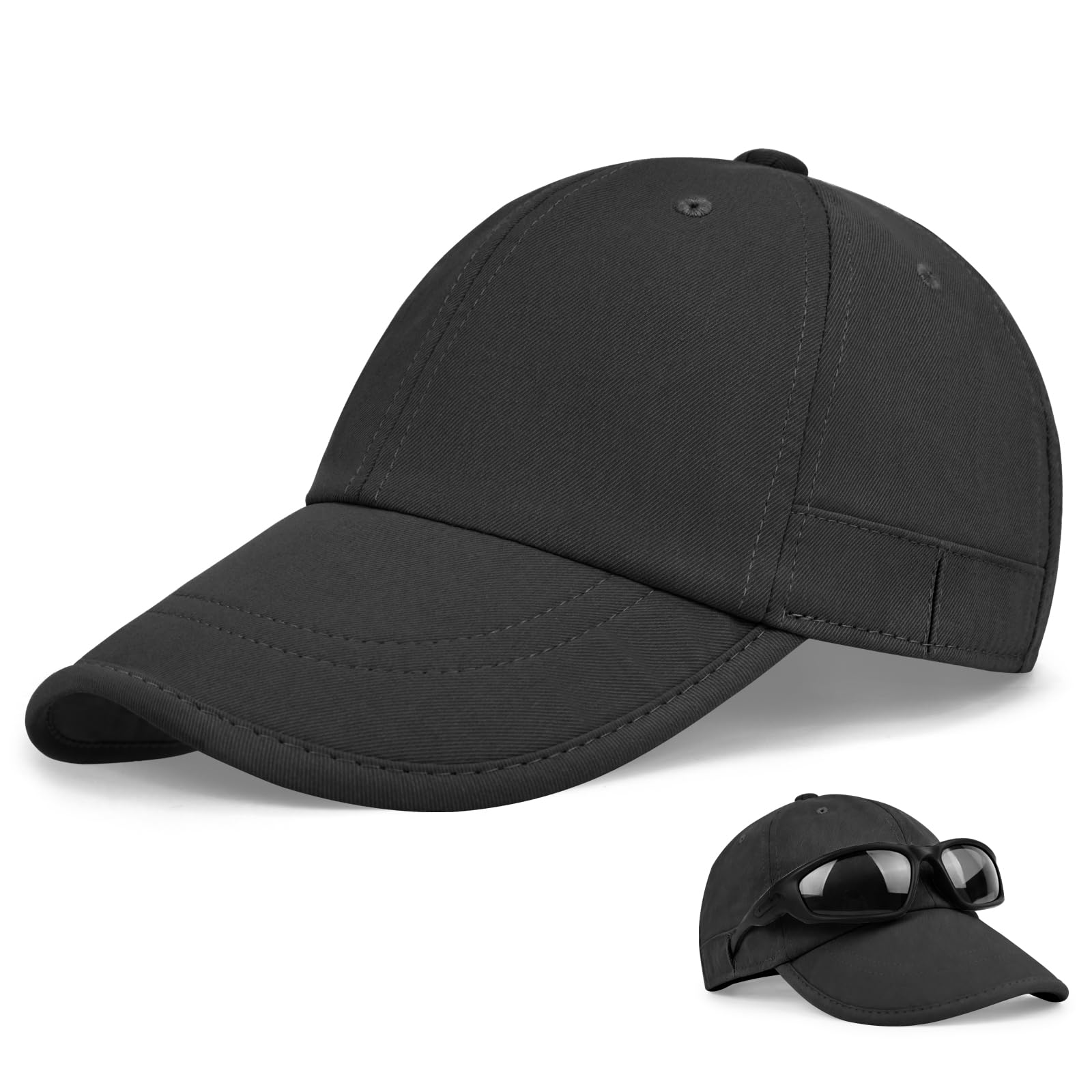 Photo 1 of Classic Unstructured Baseball Cap Foldable Soft-Brim Adjustable Vintage Plain Dad Hat for Men Women Hiking Fishing Golf Black