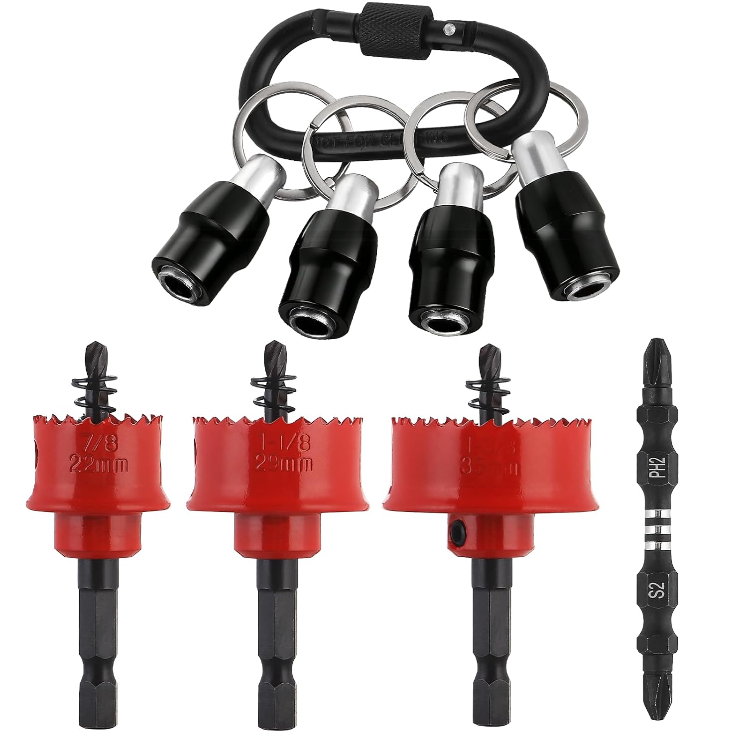 4PCS Bi-Metal Impact Hole Saw Kit, Includes 3 Saw Blades(7/8", 1-1/8", 1-3/8"), 1 Double Ended Screwdriver Bit, Thin Wall Circular Hole Drill Set for Cutting Metal, Wood & Plastics