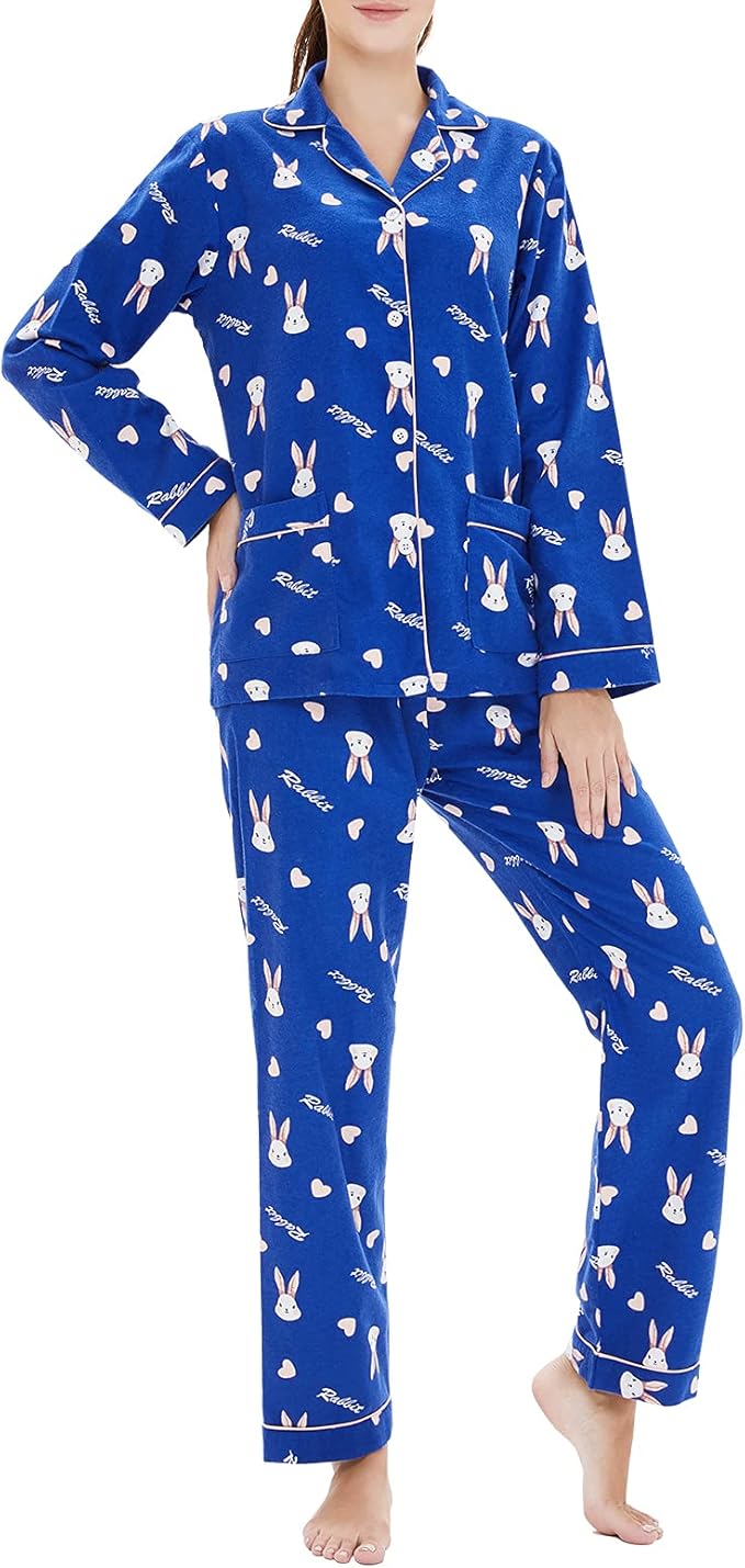 ANSEHO Long Sleeve Pajamas for Women Flannel Pajamas Set Button Front