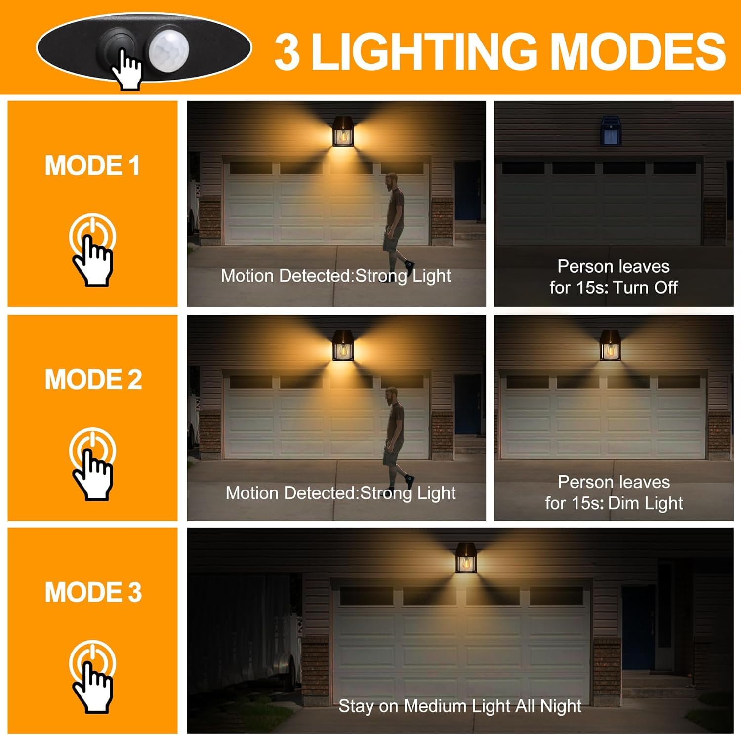 Joomer 4 Paquete Luz Solar Exterior Jardin 3 Modos Luces Solares Apliques de Exterior con Sensor de Movimiento, IP65 Impermeable Lampara Solar Pared para Garaje, Calle, Patio, Blanco Cálido