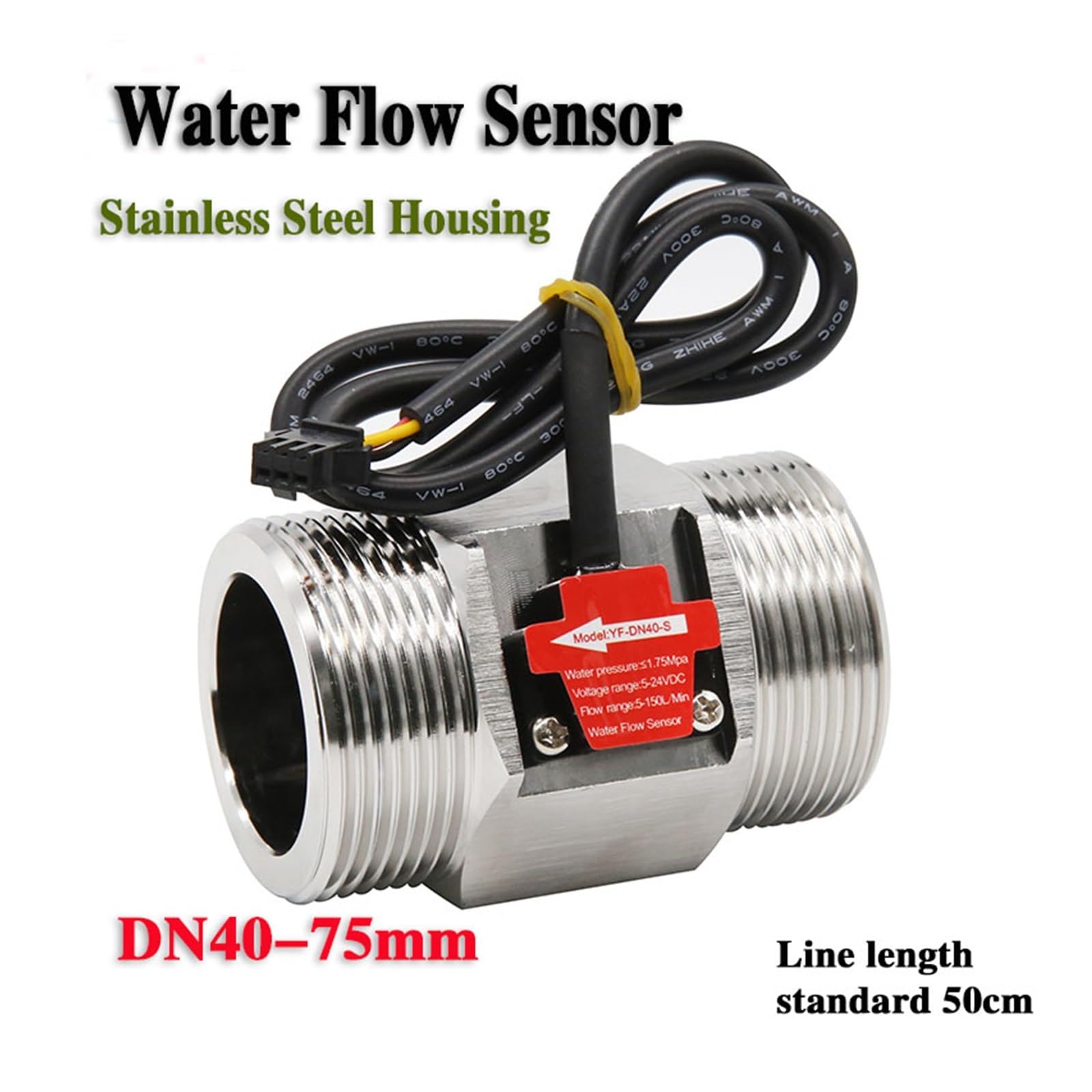 Caudalímetro, Medidor de flujo acero inoxidable S304, sensor electromagnético Detección alta precisión DN32 DN40 DN50(DN40)