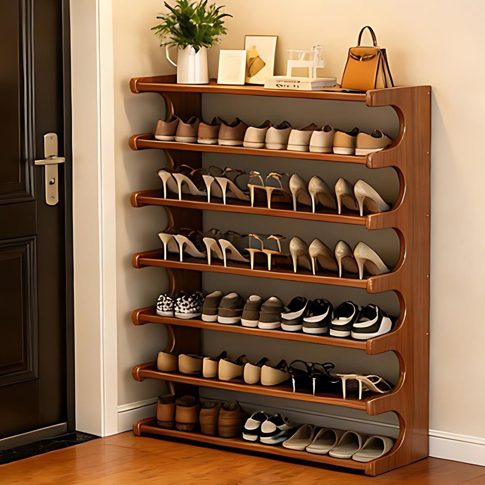 sdowens 7-Tier Vertical Shoe Rack, Bamboo Free Standing Shoe Rack Shelf, Shoe Storage Stand, Entryway Shoe Tower, Vertical Shoe Organizer for Narrow