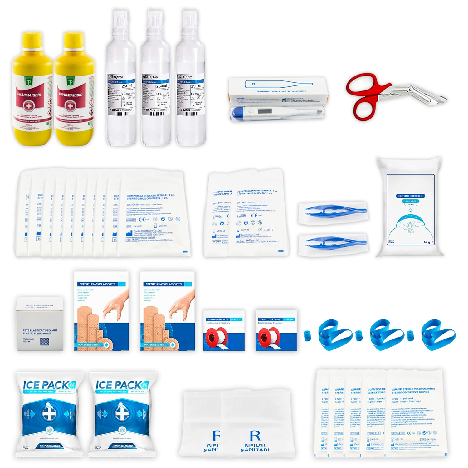 Akitaink Kit di reintegro ALLEGATO 1 SENZA SFIGMOMANOMETRO pacco medicazione per cassetta di pronto soccorso aziendale con un organico di almeno 3 dipendenti, Conforme 388/DL81, Made in Italy