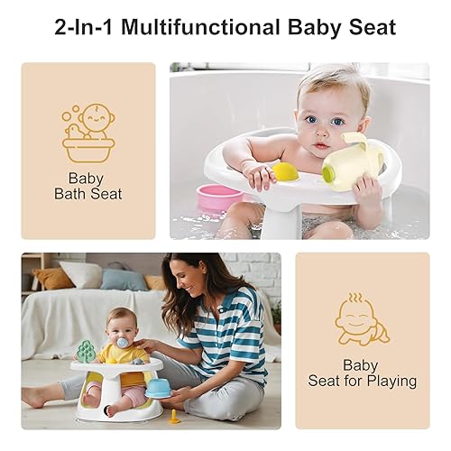 Miniatura 5 de Asiento de baño para bebés de 6 meses en adelante, asientos de bañera para bebés sentados con taza de enjuague, antideslizante, cómodo, esenciales