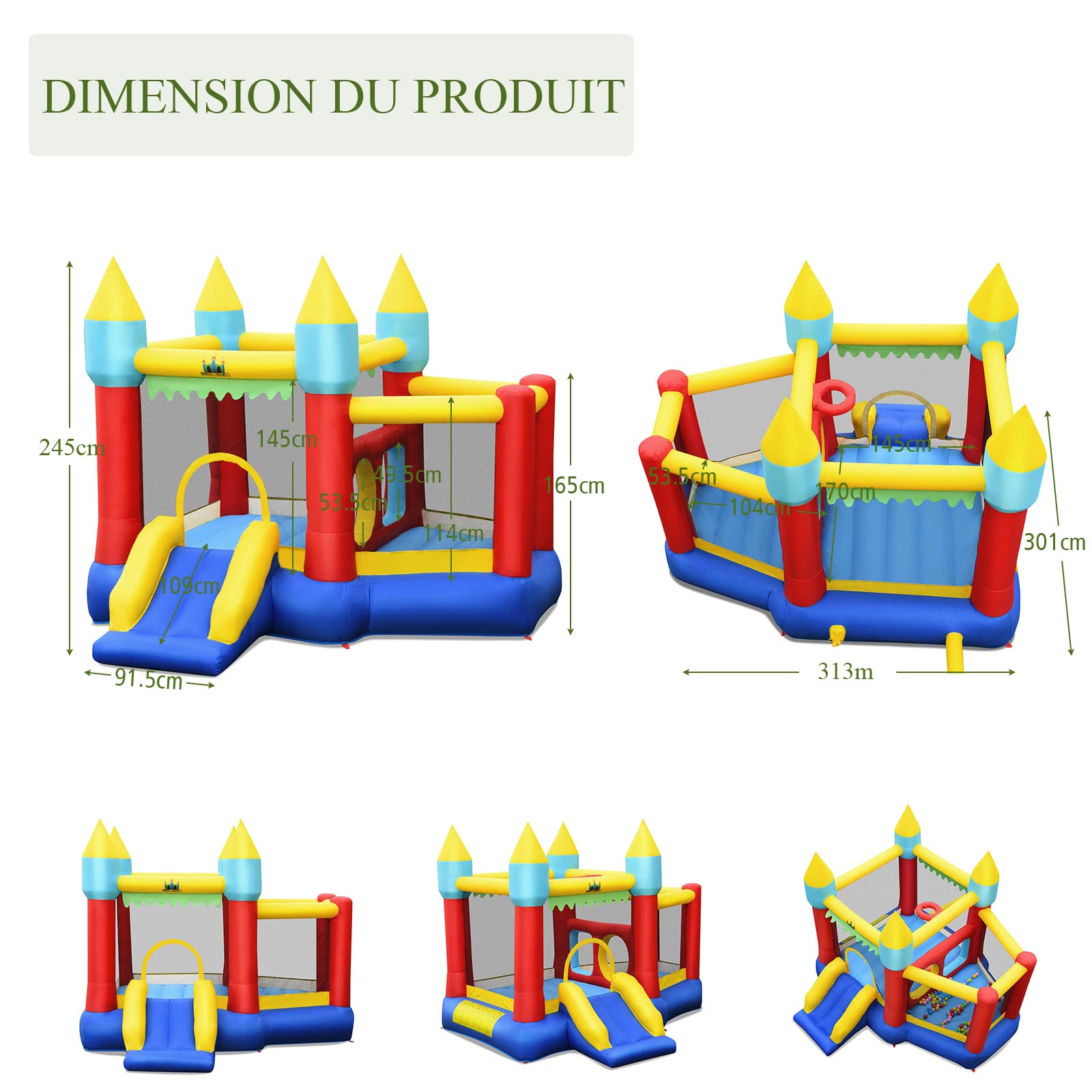 COSTWAY Château Gonflable avec Toboggan & Souffleur 450W