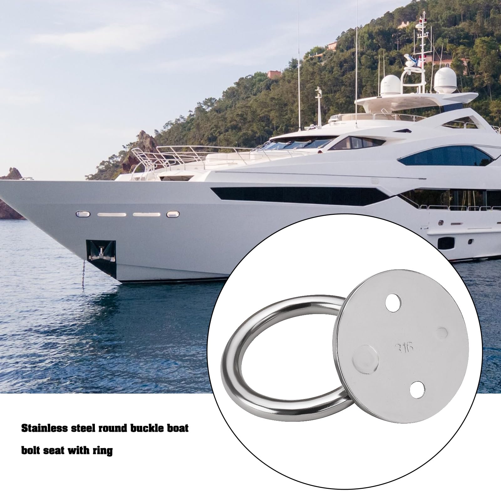 SG Store 4X Placas de Ojo Redondas para Cubierta de Pared de Acero Inoxidable 316 para Amarre Marino con Anillo para Asegurar Yates Y Barcos Base de Montaje con Gancho