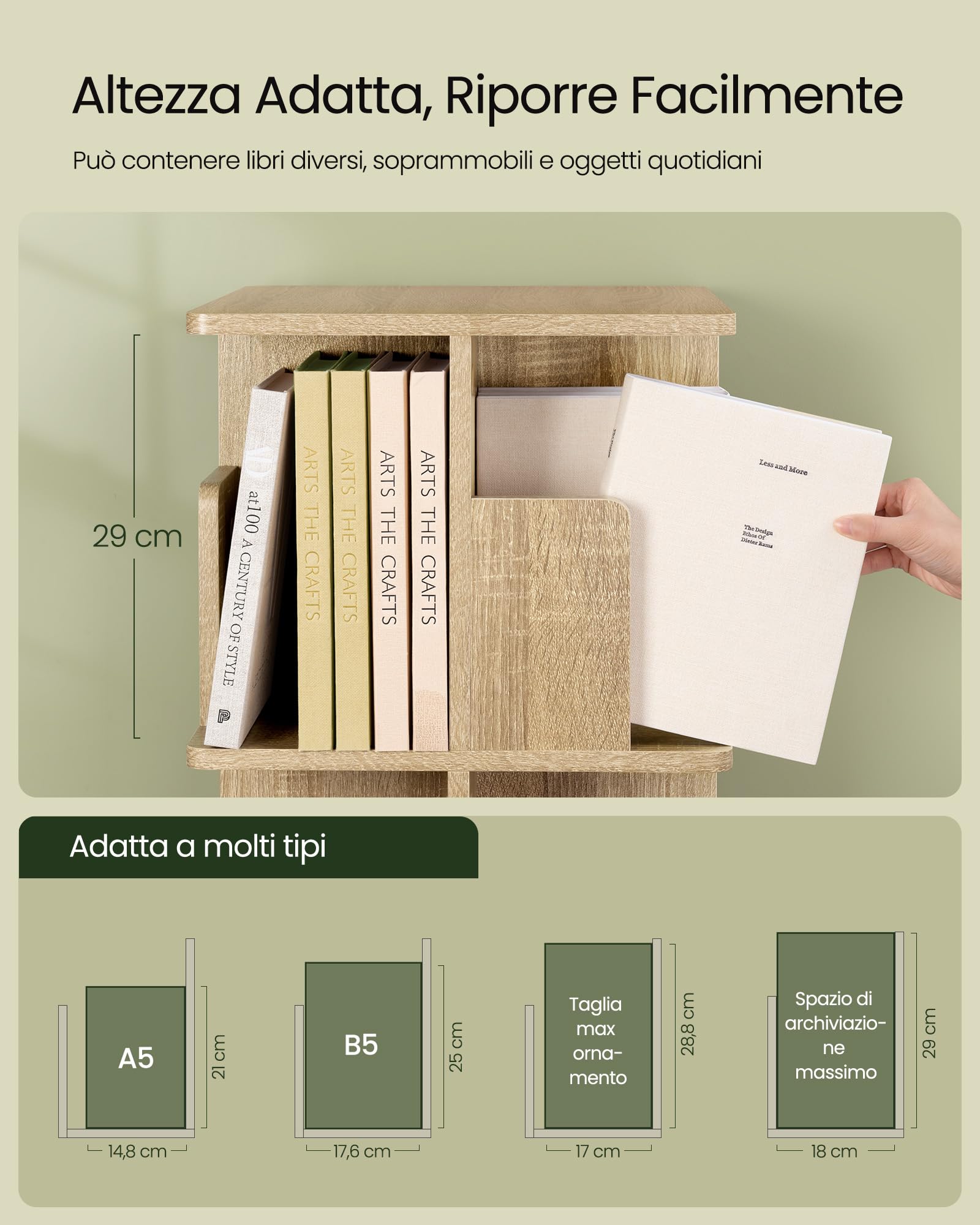 EUGAD Libreria Girevole a 5 Livelli, Libreria Alta e Stretta, Scaffale d'Angolo a Pavimento, Scaffale Girevole per Libri, Rovere Chiaro
