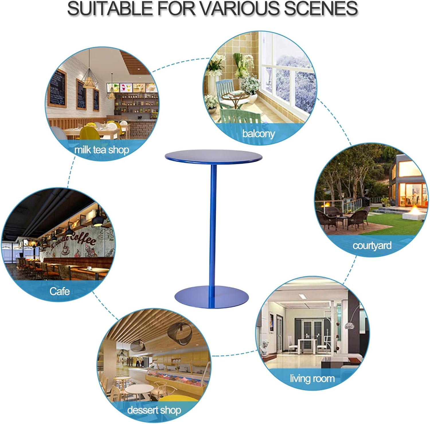 JATIBOSH Metal Iron Top Round Bar Table, Modern Side Table with Stable Base,Sturdy Easy to Assemble Tall Table Blue Bistro Tables for Restaurant Cafe Commercial Dining Bar Pub (Size : 40.5x62cm)