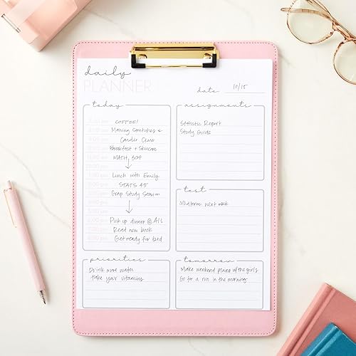 Miniatura 4 de Paper Junkie Soporte de papel para escritorio al escribir, 9 x 13 pulgadas, piel sintética rosa, soporte para portapapeles rosa con soporte y