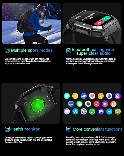 Miniatura 6 de Relojes inteligentes para hombre reloj inteligente militar Android iOS de 185 pulgadas reloj inteligente con presión arterial frecuencia cardíaca