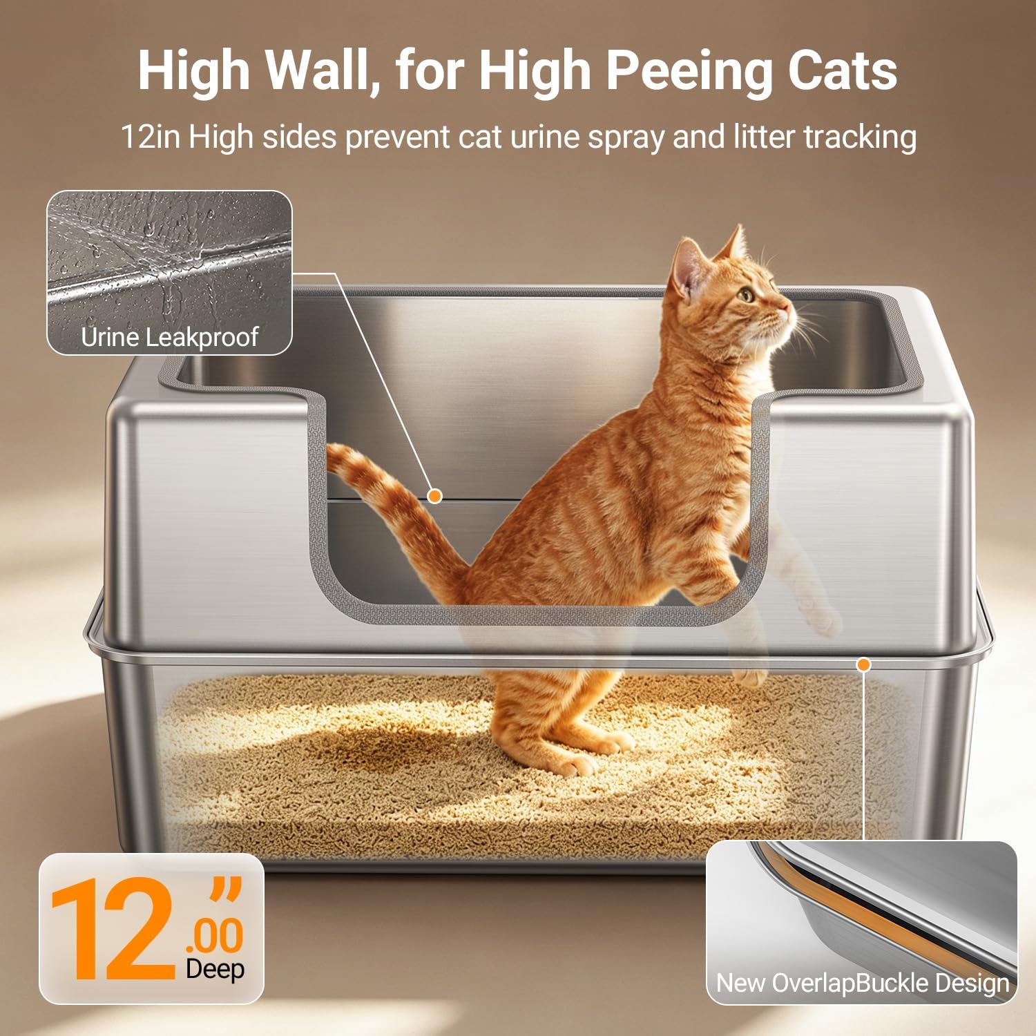 Non-Stick Entirely Stainless Steel Litter Box Splash-Proof & Leak-Proof thumbnail