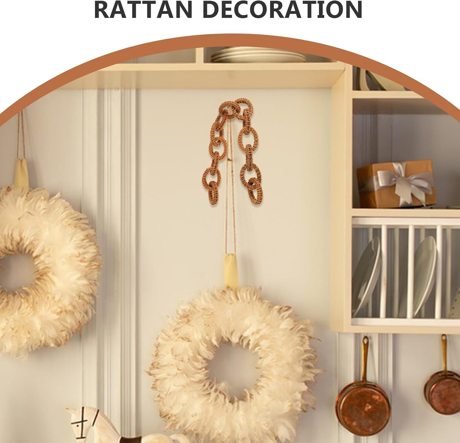 Rattan Woven Chain Link Decor 16.92In Rustic Decorative Chain for Wall Hanging Coffee Table Decoration Boho Style Home Art Craft - Image 2