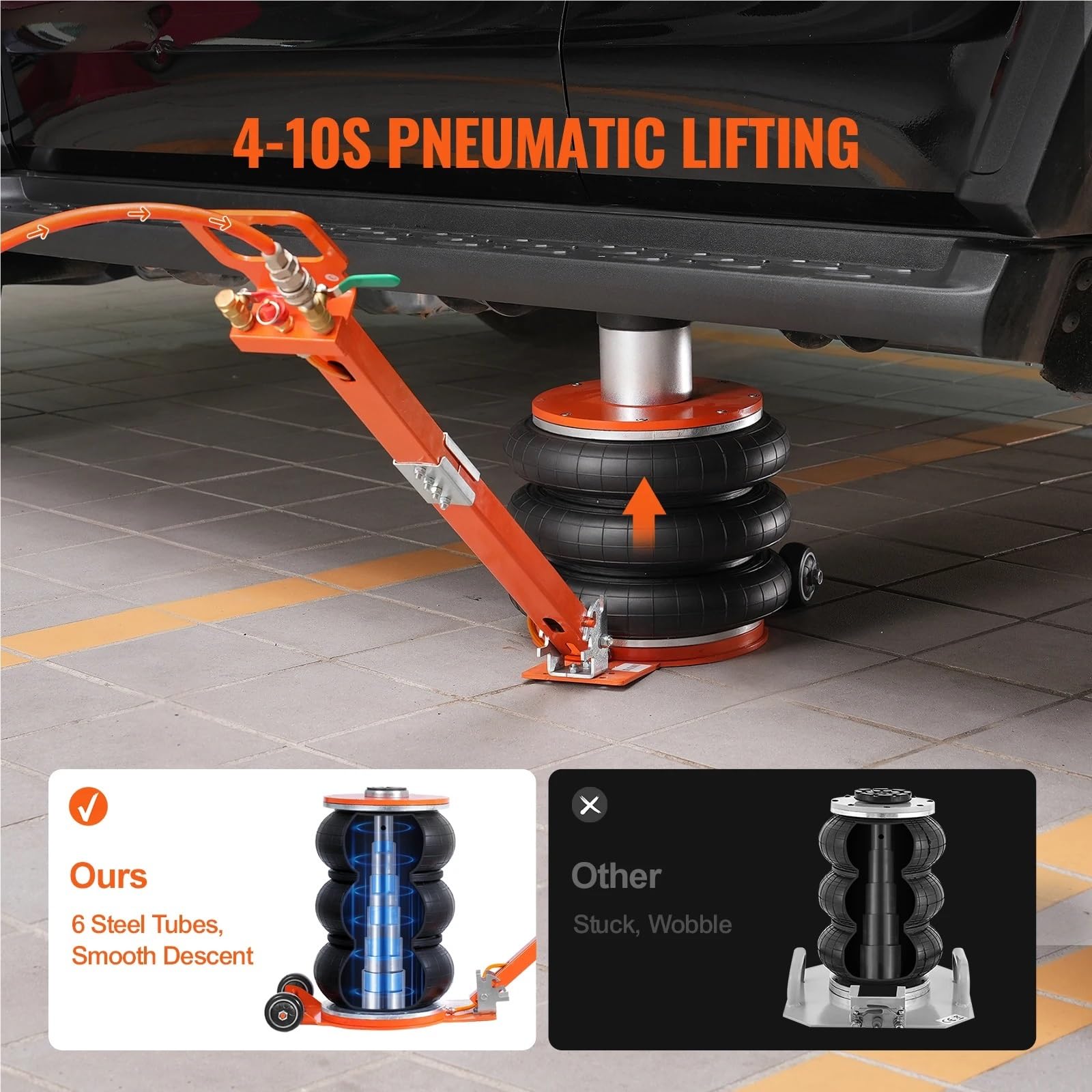 Air Jack 3/5 Mango Ajustable Almohadilla de Goma Gruesa | Gato de elevación neumático de tonelada con columna elevada(3T)