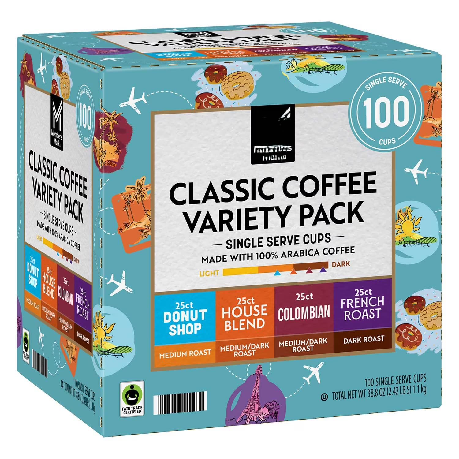 Member MarkS Classic Coffee Pods Variety Pack (100 Count) - Single-Serve Coffee Pods Compatible with Keurig K-Cup Brewers