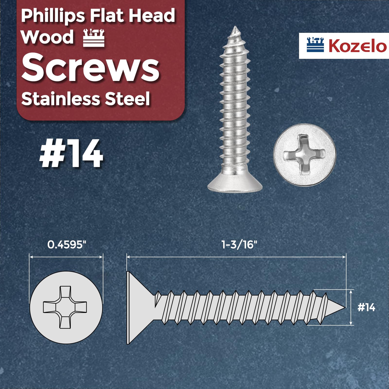 Kozelo 30pcs Phillips Flat Head Wood Screws - Image 2