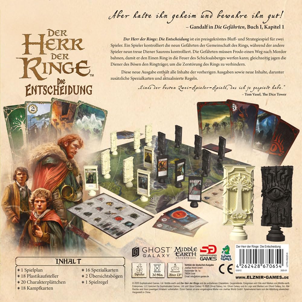 Le Seigneur des Anneaux : La Décision - Jeu de stratégie asymétrique pour 2 Personnes dans la Lutte pour la Terre du Milieu | Allemand | À partir de 13 Ans | ELZNIR Games