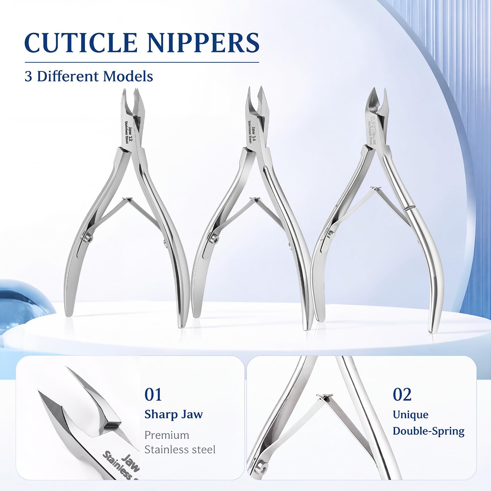 Lothee Juego de 3 cortadores de cutículas, cortaúñas profesional de acero inoxidable con mandíbula de 4 mm, 5,5 mm, 7,5 mm, herramienta de manicura y pedicura para mujeres y hombres, cuidado de uñas