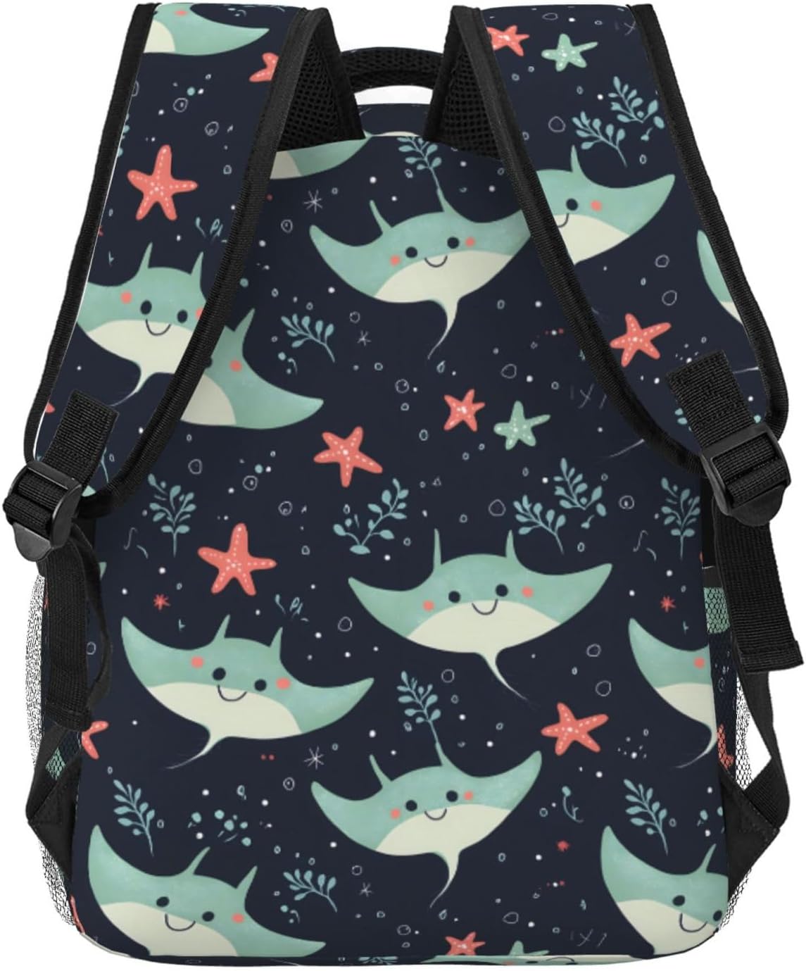 Smiling Stingray Casual Backpack, Lightweight Laptop Bag Daypack, Starfish Dark Backpacks for Women Men Teens Students, Cute Playful Polyester Bookbag Gifts for School Work Travel Hiking - Image 2