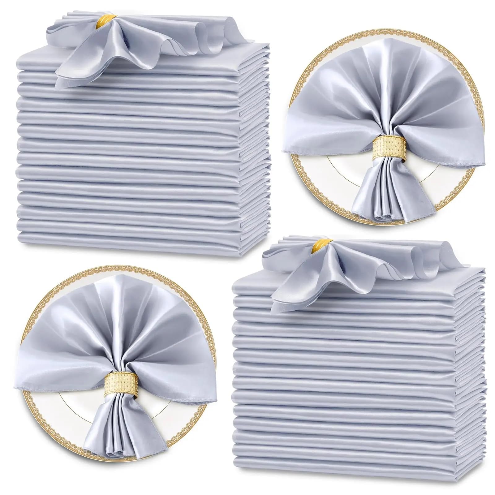 Table Napkins 24Pcs 30x30cm Satin Napkin Square Dinner Napkins Weddings Party Soft Table For Romantic Decoration(24Pcs Silvery)