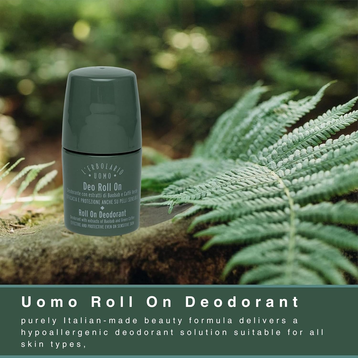 L'Erbolario Uomo Roll On Deodorant - Men's Deodorant with Baobab and Green Coffee Extract - Inhibits Odors, Softens Skin - For All Skin Types - 1.6 oz - Image 3
